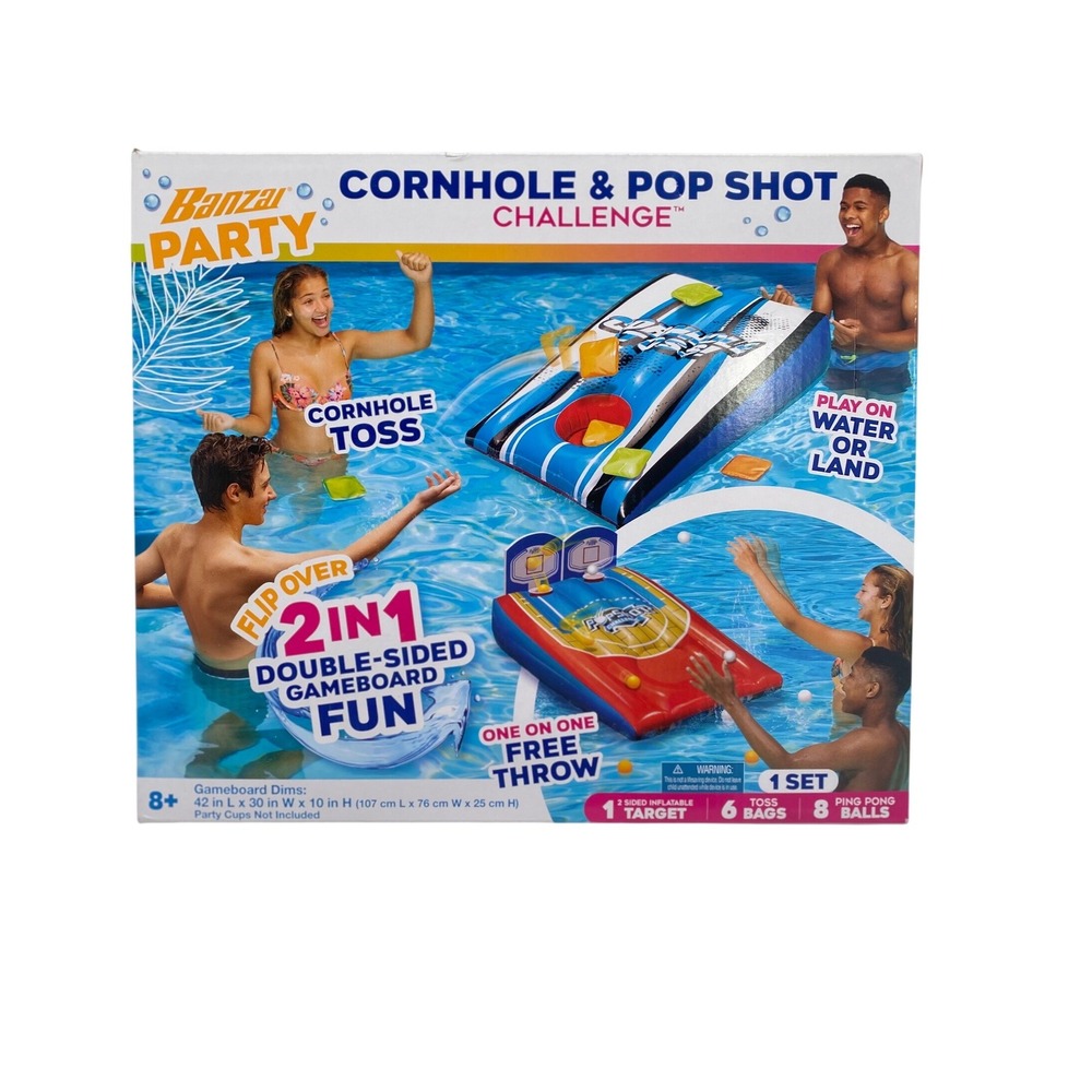 Banzai Party Cornhole & Pop Shot Challenge 2-in-1 Inflatable Pool Game 42243 NEW